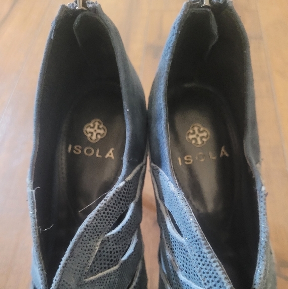 Isola Wedgewood Blue Suede Leather Snake‎ Print Lace-Up Victorian Heel - Picture 5 of 6